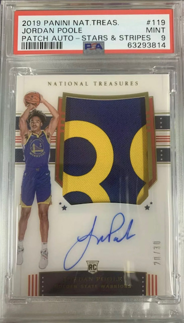 2019 Jordan Poole National Treasures Stars & Stripes Rookie Card