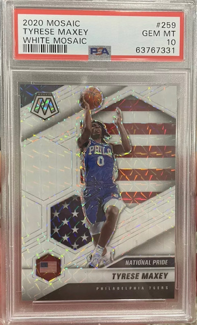 Photo of 2020 Tyrese Maxey Mosaic National Pride White Sparkle Rookie Card