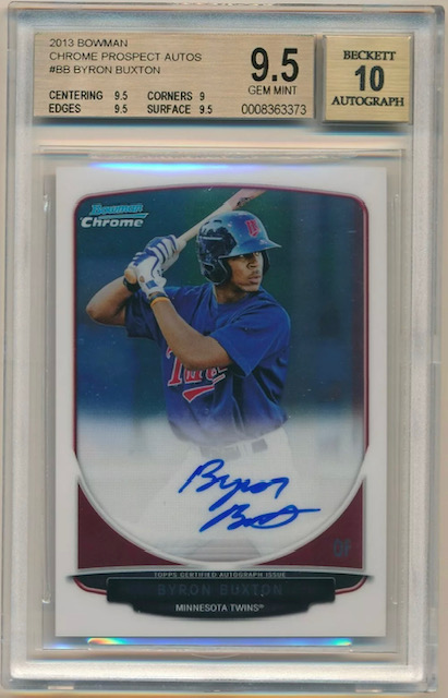 Photo of the 2013 Byron Buxton Bowman Chrome Prospects Auto Rookie Card