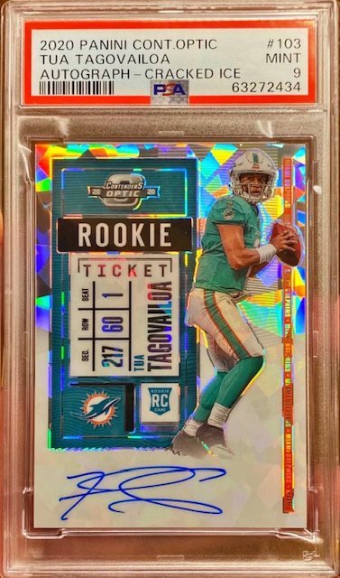 Photo of 2020 Tua Tagovailoa Optic Contenders Rookie Ticket Cracked Ice Rookie Card