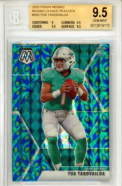 Photo of 2020 Tua Tagovailoa Mosaic Choice Peacock Rookie Card