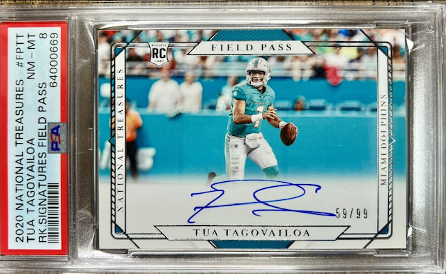 Photo of 2020 Tua Tagovailoa National Treasures Field Pass Rookie Card