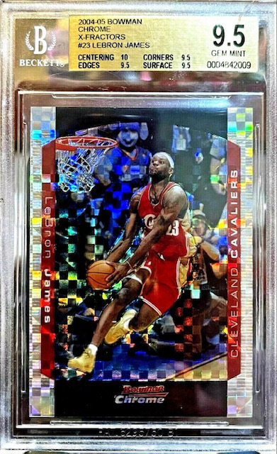 Photo of a 2004-05 Lebron James Bowman Chrome Xfractor Card