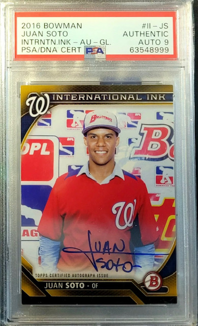 2016 Juan Soto Bowman International Ink Rookie Card Photo of a 2016 Juan Soto Bowman International Ink Rookie Card