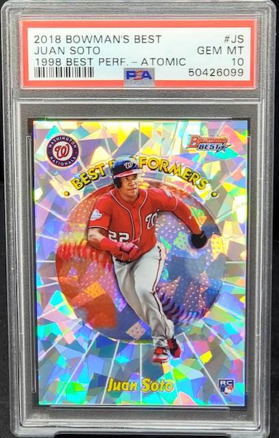 Photo of a 2018 Juan Soto Bowman's Best Performers Atomic Refractor Rookie Card