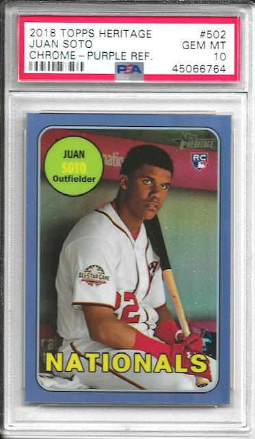 Photo of a 2018 Juan Soto Topps Heritage Chrome Rookie Card