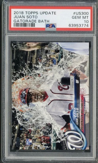 Photo of a 2018 Juan Soto Topps Update Gatorade Bath Rookie Card