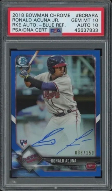 Photo of a 2018 Ronald Acuna Bowman Chrome Auto Rookie Card