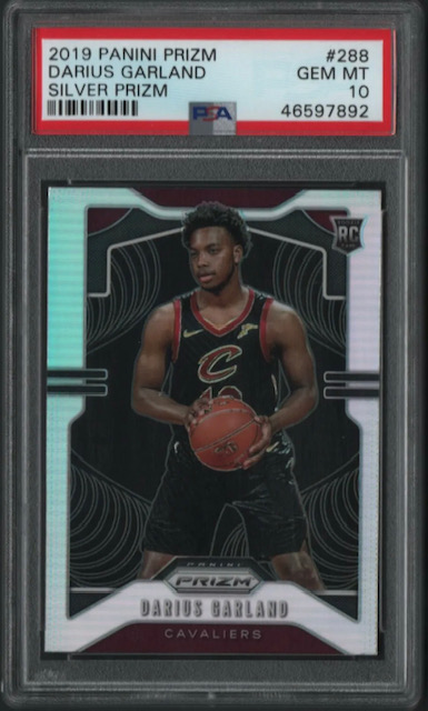 2019-20 Darius Garland Panini Prizm Silver Rookie Card Photo of a 2019-20 Darius Garland Panini Prizm Silver Rookie Card