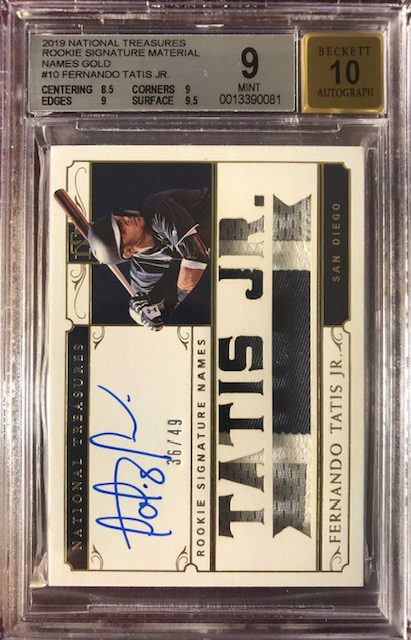 Photo of a 2019 Fernando Tatis Jr National Treasures Rookie Card