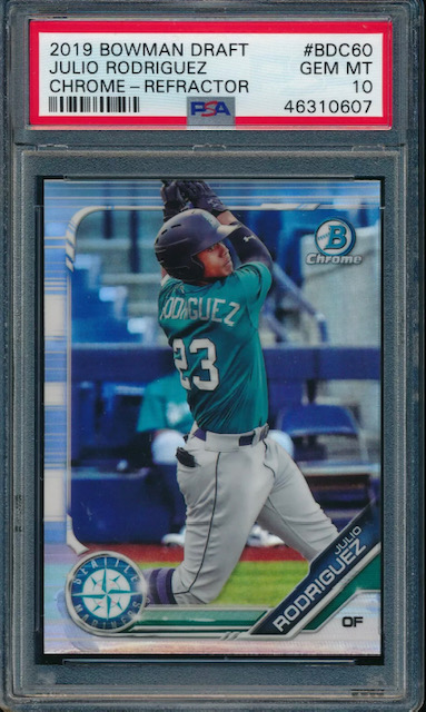 2019 Julio Rodriguez Bowman Draft Rookie Card Photo of a 2019 Julio Rodriguez Bowman Draft Rookie Card