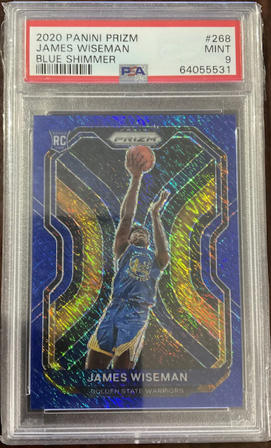 Photo of a 2020-21 James Wiseman Panini Prizm Blue Rookie Card