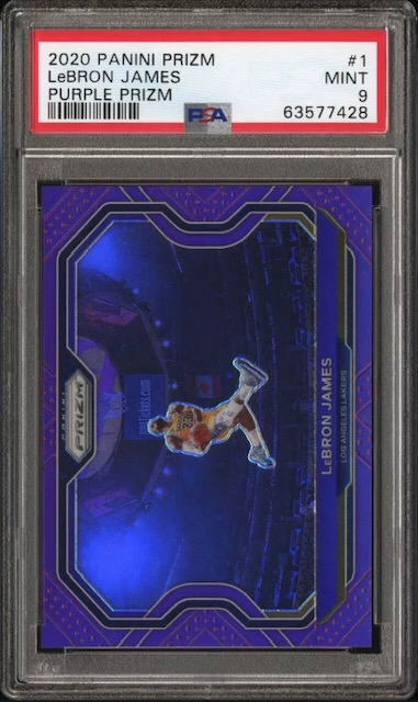Photo of a 2020 Lebron James Panini Prizm Kobe Tribute Purple Card