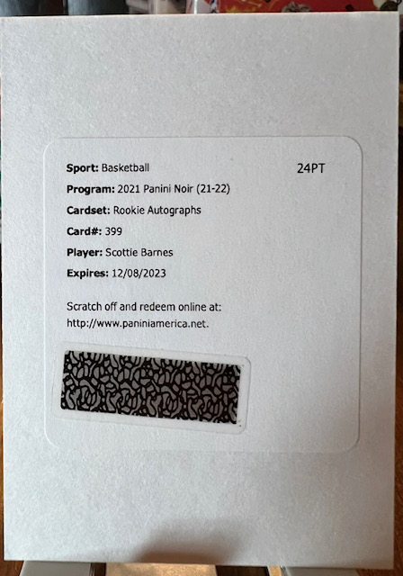 Photo of a 2021 Scottie Barnes Noir Rookie Autographs Rookie Card